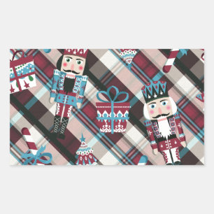 Christmas Nutcracker Plaid Blue Burgundy Rectangular Sticker