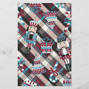 Christmas Nutcracker Plaid Blue Burgundy Stationery