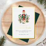 Christmas Nutcracker Red Berries Elegant Foil Holiday Card<br><div class="desc">Introducing our Custom Christmas Greetings card that promises to spread holiday cheer and set the tone for your festive celebrations! Our uniquely designed invitation captures the true essence of the holiday spirit. Adorned with vibrant greenery foliage, luscious berries, and a classic toy nutcracker, this card is the perfect for wishing...</div>