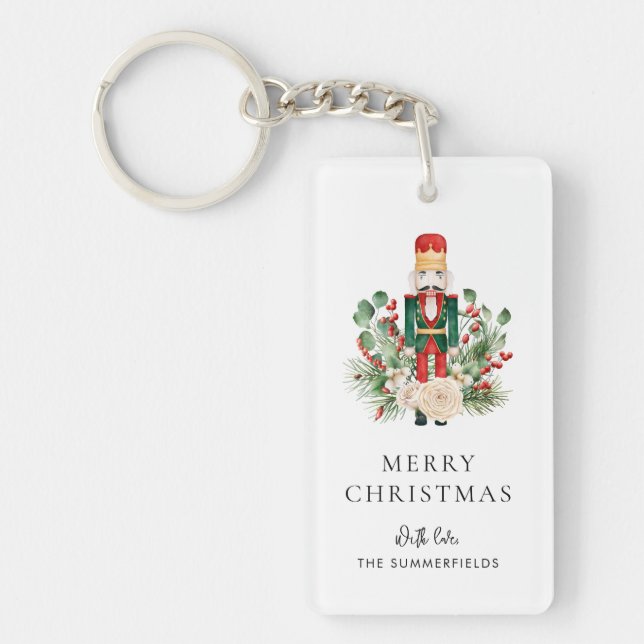 Christmas Nutcracker Script Greenery Holiday Key Ring (Front)