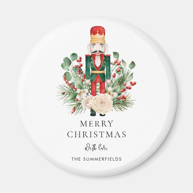 Christmas Nutcracker Script Greenery Holiday Magnet (Front)