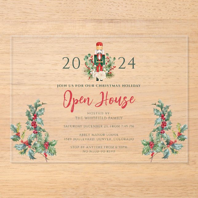 Christmas Nutcracker Script Open House Acrylic Invitations (Front)
