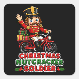 Christmas Nutcracker Soldier Riding Bike Square Sticker
