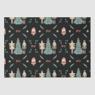 Christmas Nutcracker Soldiers & Fairies on Black  Tissue Paper