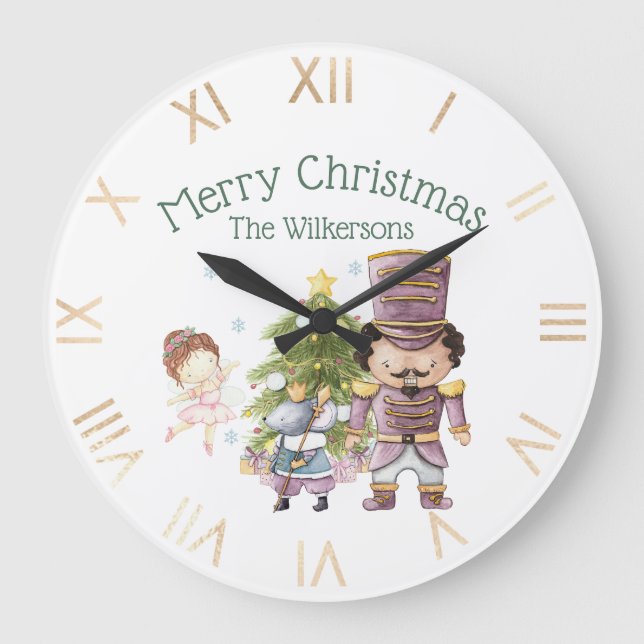 Christmas Nutcracker Sugar Plum Fairy & Mouse King Large Clock (Front)