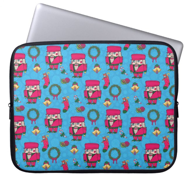 Christmas Nutcracker toy,Blue snowflake pattern Laptop Sleeve (Front)
