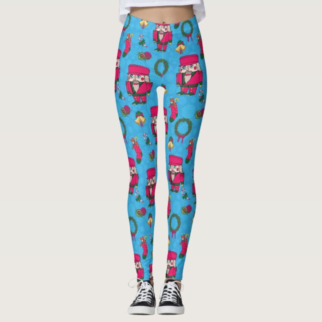 Christmas Nutcracker toy,Blue snowflake pattern Leggings (Front)