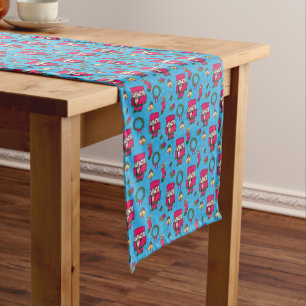 Christmas Nutcracker toy,Blue snowflake pattern Short Table Runner