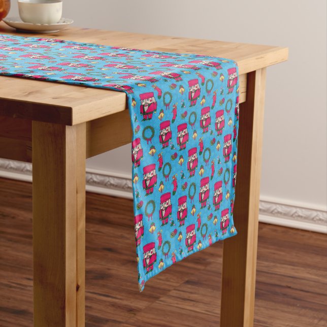 Christmas Nutcracker toy,Blue snowflake pattern Short Table Runner (In Situ)