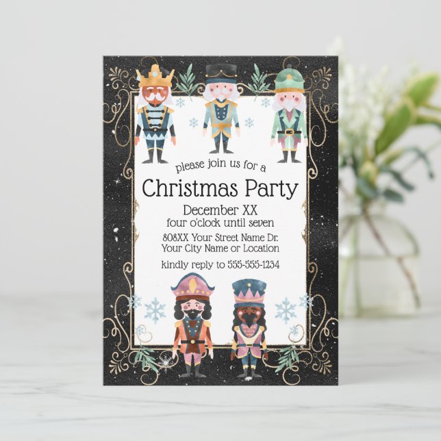 Christmas Nutcracker Toy Soldiers Gold and Black Invitation (Standing Front)