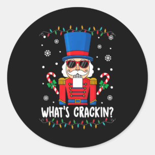 Christmas Nutcracker Whats Crackin Funny Xmas Men Classic Round Sticker