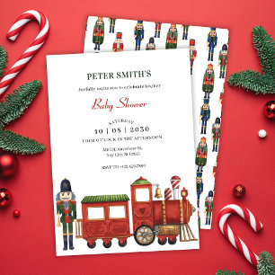 Christmas nutcracker with train baby shower invitation