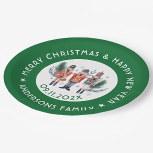 Christmas nutcrackers composition green border paper plate