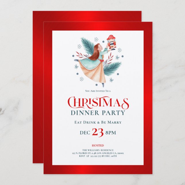 Christmas nutcrackers dinner party invitation (Front/Back)