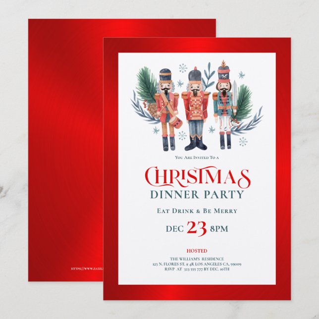 Christmas nutcrackers dinner party invitation (Front/Back)