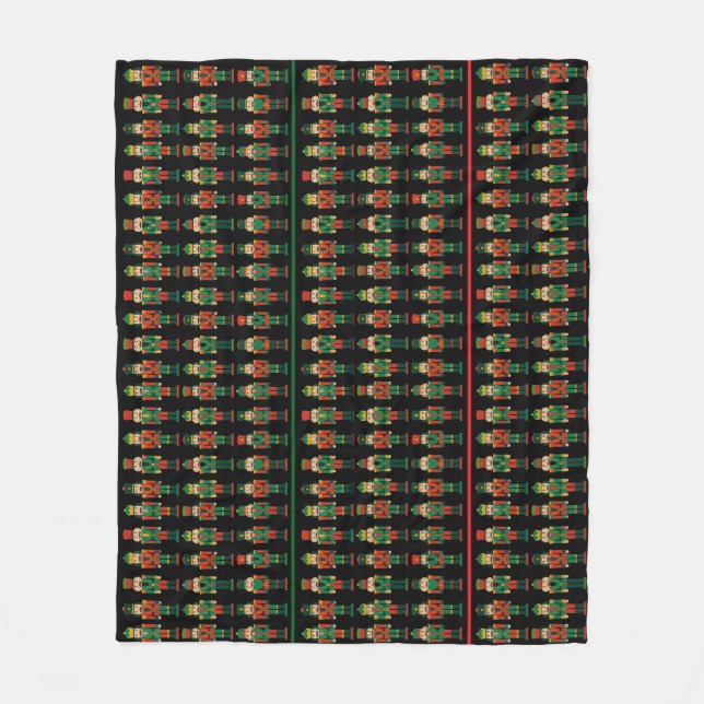 Christmas Nutcrackers Green and Black Fleece Blanket (Front)