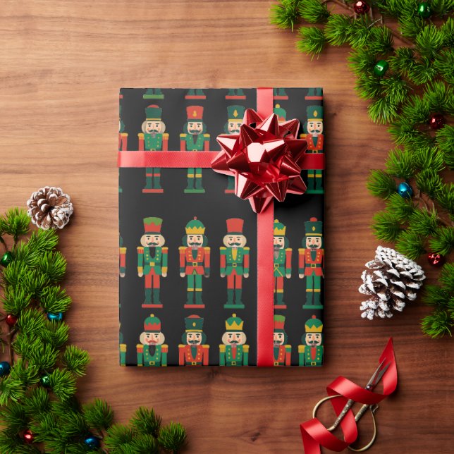 Christmas Nutcrackers on Black Wrapping Paper (Holiday Gift)