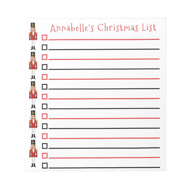 Christmas Nutcrackers Shopping List Personalise No Notepad (Front)