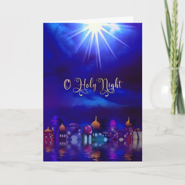 Christmas, O Holy Night, Christian, Bethlehem Star Holiday Card (Front)