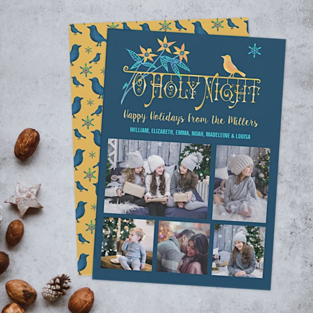 Christmas O Holy Night Family Photo Collage Birds Invitation (Creator Uploaded)