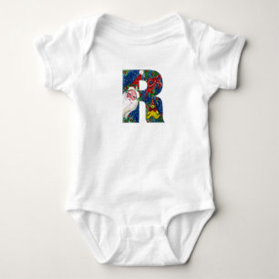 CHRISTMAS O LETTER / SANTA CLAUS WITH RED RIBBON BABY BODYSUIT