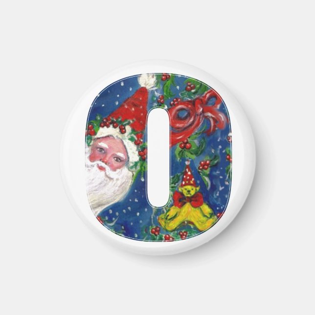 CHRISTMAS O LETTER / SANTA   RED RIBBON MONOGRAM MAGNET (Front)
