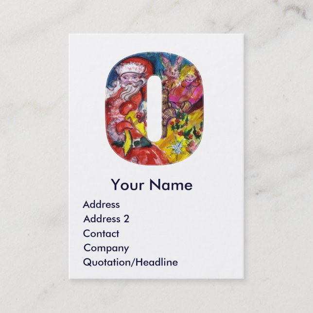 CHRISTMAS O LETTER / SANTA WITH GIFTS MONOGRAM BUSINESS CARD (Front)