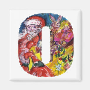 CHRISTMAS O LETTER  / SANTA  WITH GIFTS MONOGRAM MAGNET
