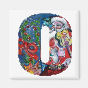 CHRISTMAS O LETTER / SANTA  WITH VIOLIN MONOGRAM MAGNET