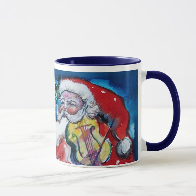 CHRISTMAS O LETTER / SANTA  WITH VIOLIN MONOGRAM MUG (Right)