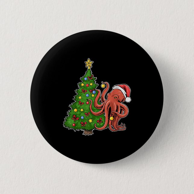 Christmas Octopus  6 Cm Round Badge (Front)