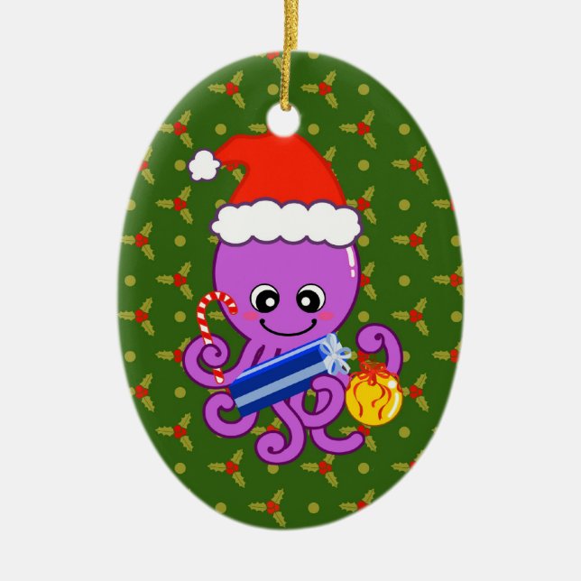 Christmas octopus ceramic tree decoration (Front)