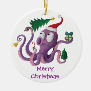 Christmas Octopus Ceramic Tree Decoration