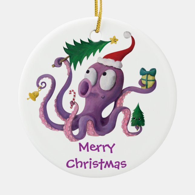 Christmas Octopus Ceramic Tree Decoration (Front)