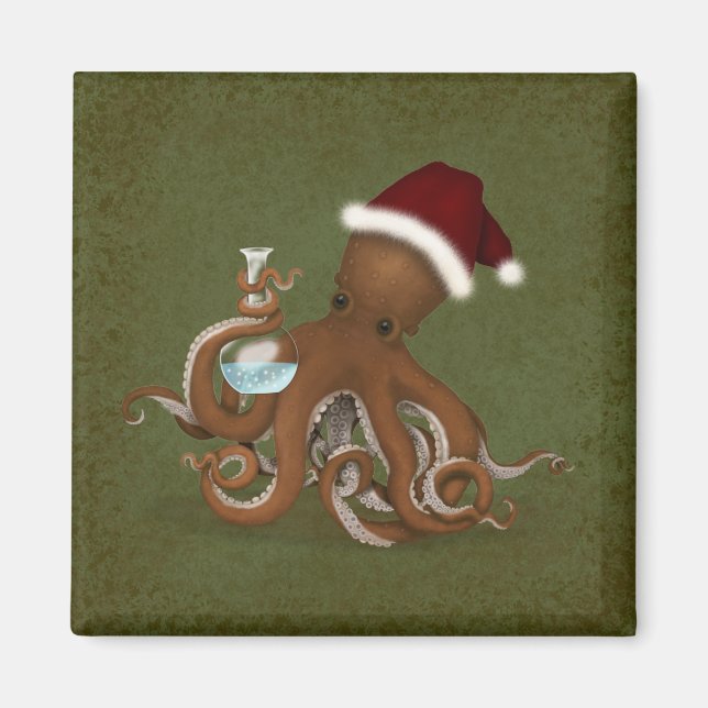 Christmas Octopus Chemistry Lab Steampunk Science Magnet (Front)