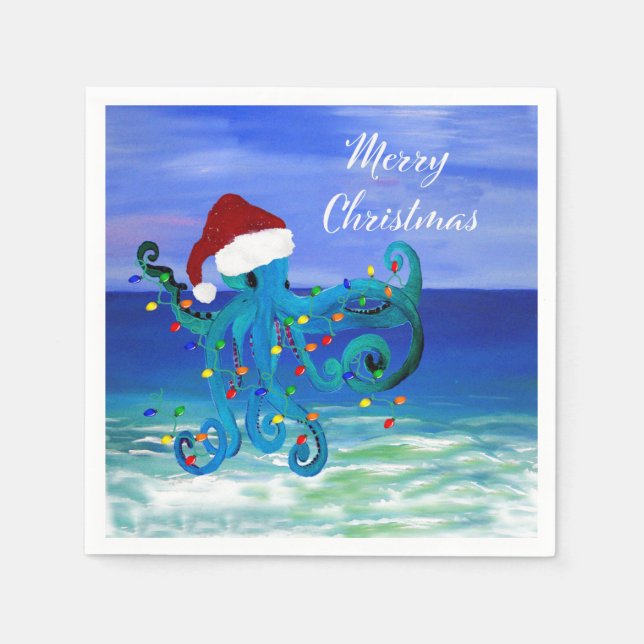 Christmas octopus coastal Holiday party supplies Napkin (Front)