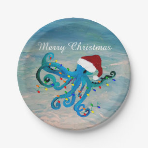 Christmas octopus coastal Holiday party supply Paper Plate
