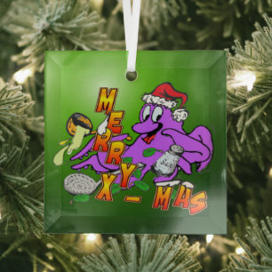 Christmas Octopus Cook Glass Ornament
