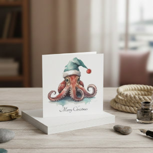 Christmas Octopus, customisable Holiday Card