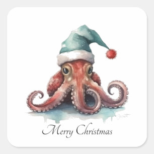 Christmas Octopus, customisable Square Sticker