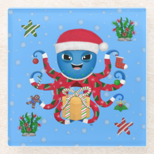 Christmas Octopus  Glass Coaster