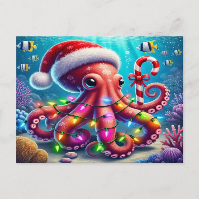 Christmas Octopus Holiday Postcard (Front)