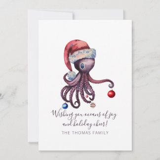 Christmas Octopus in Santa Hat Unique Nautical Sea Holiday Card
