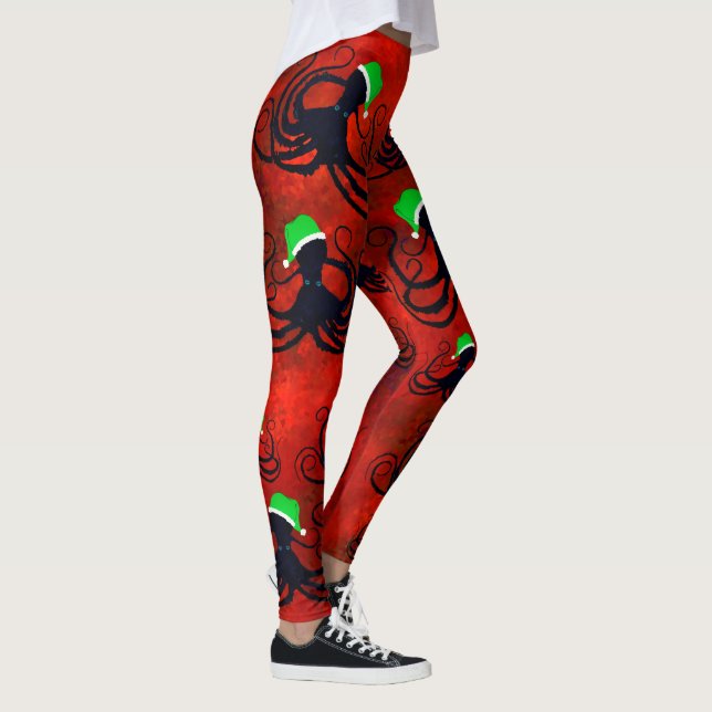 Christmas Octopus On Red - Leggings (Right)