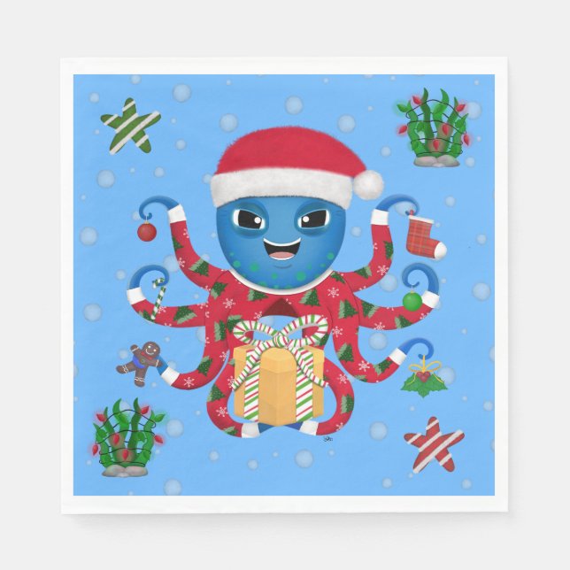 Christmas Octopus Paper Napkin (Front)