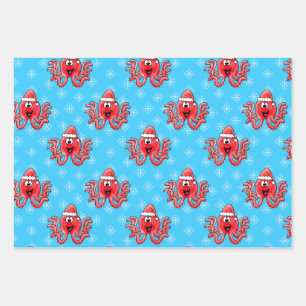 Christmas Octopus Pattern Wildlife Nature Wrapping Paper Sheet