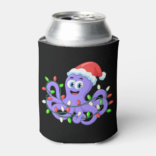 Christmas Octopus Santa Hat Lights Tentacles Xmas Can Cooler