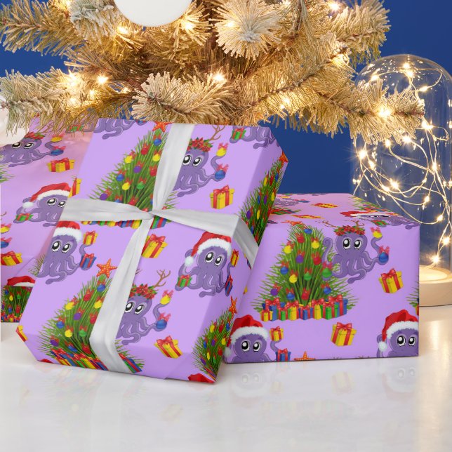 Christmas octopus seaweed tree pattern wrapping paper (Holidays)