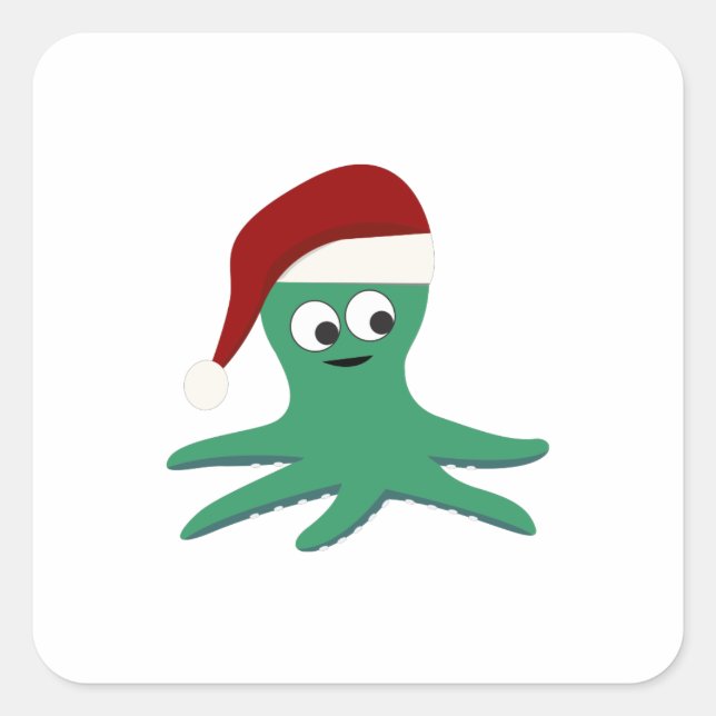 Christmas Octopus Square Sticker (Front)