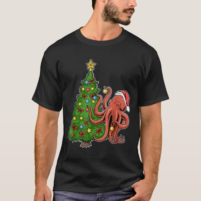 Christmas Octopus  T-Shirt (Front)